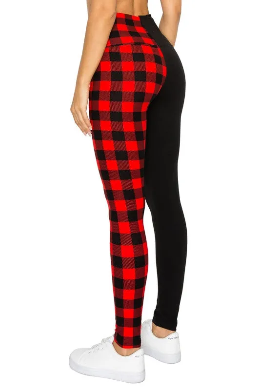 Yoga Waist 5" Black/Red Buffalo Print Leggings